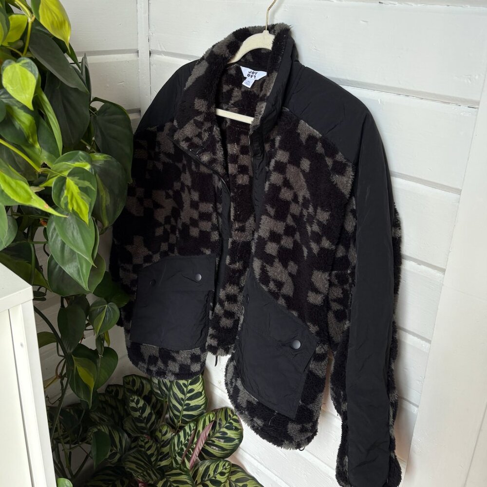 JoyLab High Pile Geometric Fleece Cropped Jacket